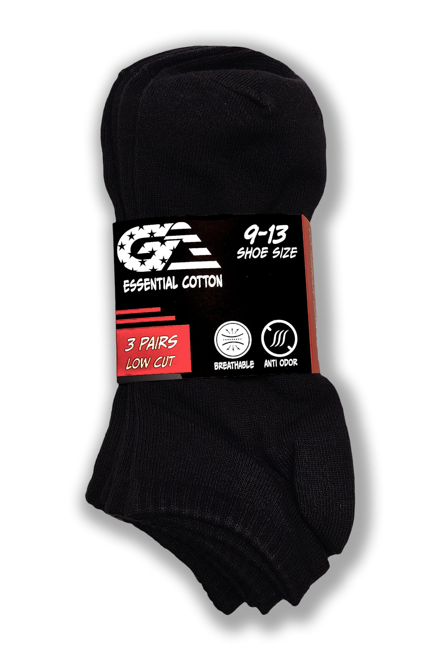 Essential Cotton Low Cut Socks 3‑pair set black and gray front view