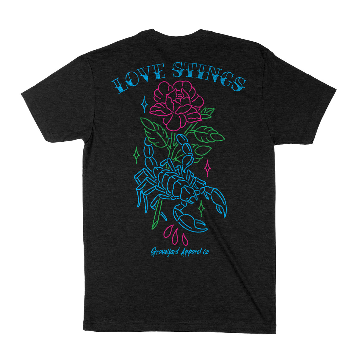 Black graphic tee with desert scorpion back print