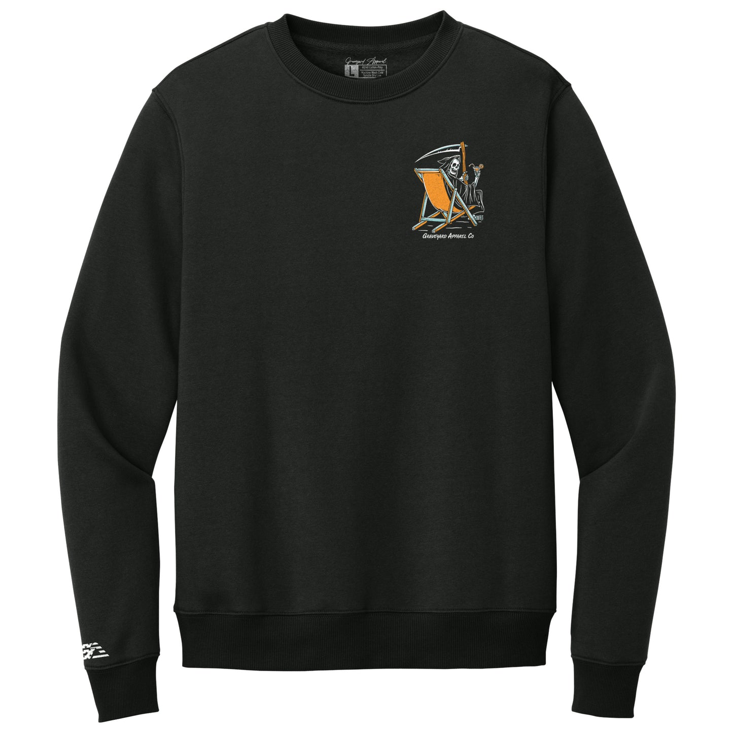 Close-up of Vacation Sweater front design showing bold graphics and relaxed streetwear style